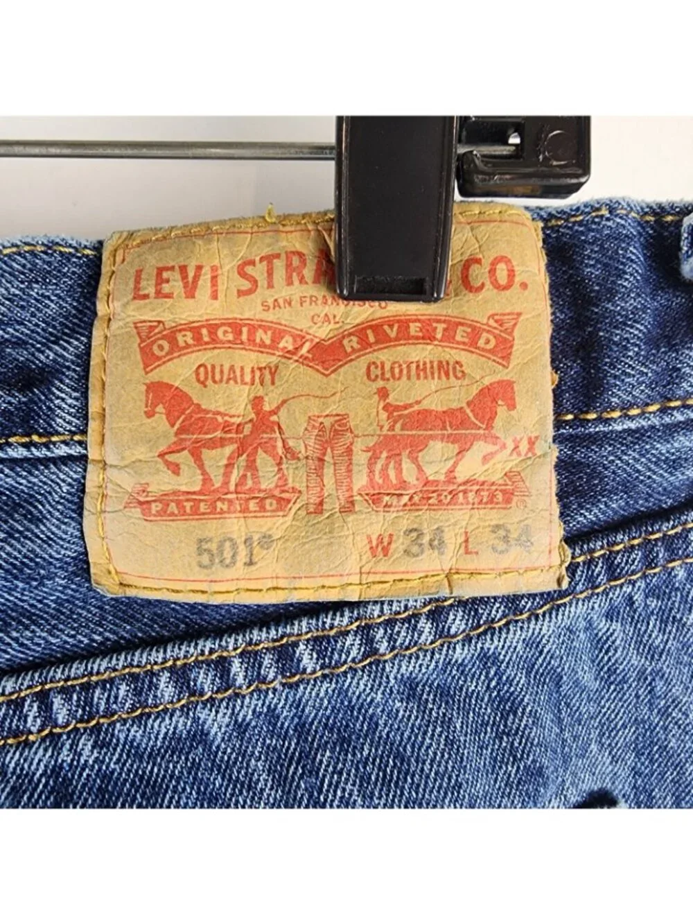 LEVIS 501 Jeans Mens 36x33 Red Tab Button Fly Blue Jeans Straight Leg